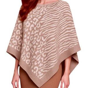 Barefoot Dreams CozyChic Ocean Breeze Animal Print Sweater Poncho in Rose Animal